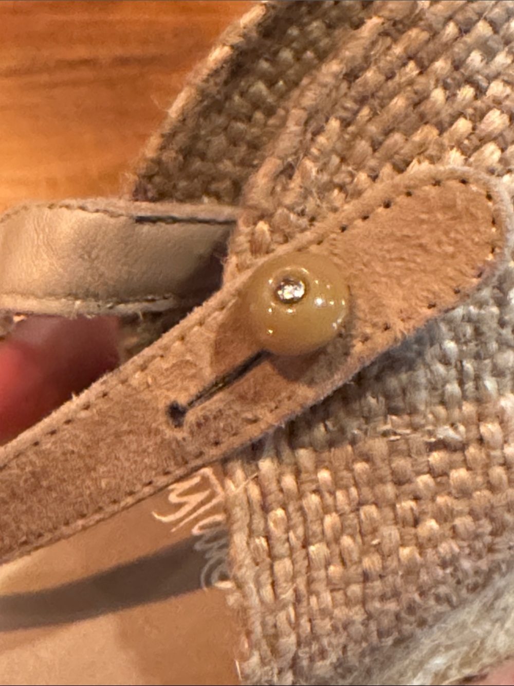 Castaner Bruna Espadrille Wedge Shoe 38 Taupe Sand Leather Open Casual Button - Picture 12 of 16
